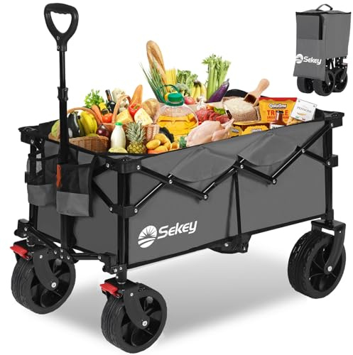 Sekey XXL 4020 Bollerwagen Faltbar 150L 150KG All-Terrain Reifen | Faltbollerwagen Breite Räder mit Bremse Handwagen, Patentiert 4-Wege-Sofortaufbau Transportwagen, Anthrazit