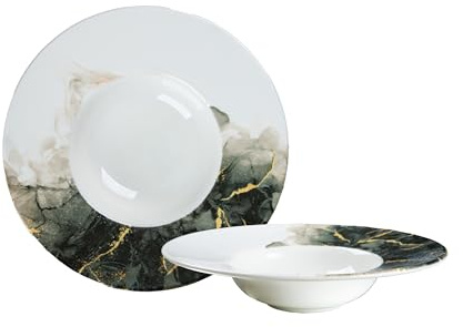 CER-POR Piatti Fondi MARBELLA 27 Cm Set 2 Pezzi Porcellana Turca Design Moderno Per Pasta Risotti Piatti Gourmet