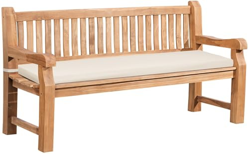 DELUKE Gartenbank Teakbank DABEL Holz Creme 180x61x93 cm | Holzbank 180 cm Mit Sitzkissen Gartenbank Sitzbank Mit Lehne Wetterfest Bank Garten Terrasse