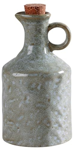 Striegro Olive Oil Bottle, Green Ceramic Olive Oil Dispenser Bottle, 400ml Kitchen With Cork Stopper & Ergonomic Handle For Cooking Oils, Vinegar..