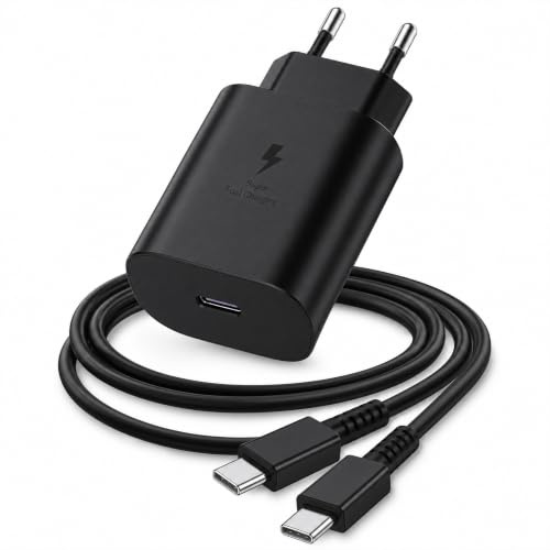 Cargador compatible Samsung 25W USB C Carga Rápida, Cable 1,8 m Negro | Compatible con Galaxy S25, S23, S22, S21 Ultra/Plus, S20 FE, S10, Note 20/10, A52/A51/A20, Z Fold/Flip