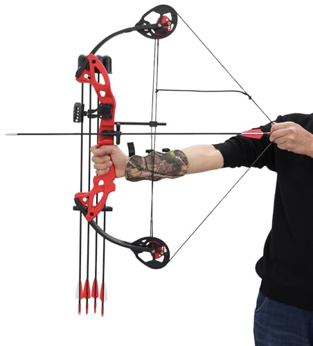Roter Jugend Compoundbogen, einstellbare Zugkraft 16–29 lbs (7,26–13,15 kg), Sport Trainingsbogen mit Zielscheibe, Verbundbogen für Bogenschießen, Ziel- und Wettkampfübungen