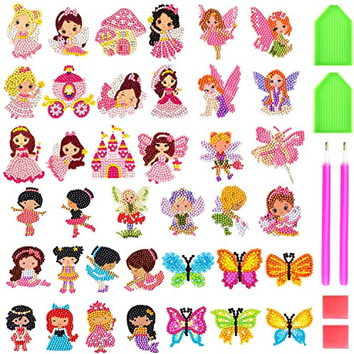 UGBO Diamond Painting Kinder Mädchen DIY Diamant Painting Bilder Sticker Set 5D Malerei Diamontpating Aufkleber Mosaik Klebebilder für Kinder ab 4 Anfänger Kunst Handwerk Geschenk (38 Stücke)
