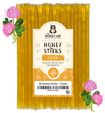 The Honey Jar Plain Honey Sticks - Pure Honey Straws For Tea, Coffee, or a Healthy Treat - One Teaspoon of Flavored Honey Per Stick - Made In The USA with Real Honey - (20 Count)