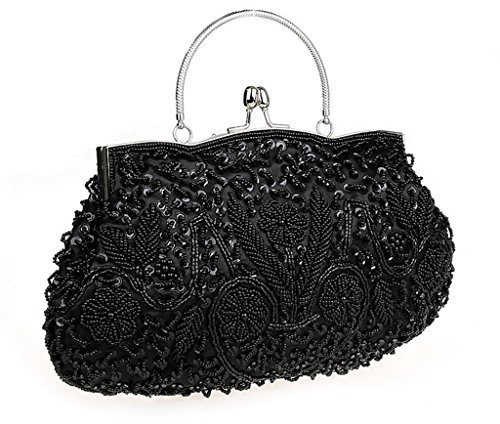 HONGCI Glitter Fashion Beaded Sequin Pearl Clutch Bag for Women - Vintage Beaded Evening Bag, Bridal Bag, Clutch Bags for Wedding, Party (Black)