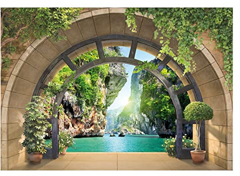 Forwall - Vlies Fototapete Fenster Aussicht Natur Landschaft 312x219 cm - Fototapeten - Tapeten - für Wohnzimmer Schlafzimmer - Vliestapete Wandtapete Tapete 3D Effekt- inkl. Kleister