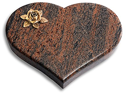 Grabplatte, Grabstein, Grabherz, Urnengrabstein Modell Coeur 40 x 30 x 7 cm Twilight Red-Granit, poliert inkl. Gravur (Bronze-Ornament Rose 4)