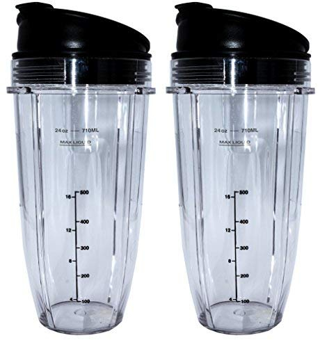 NiceElectro Replacement Parts for Nutri Ninja Blender, Ninja Cup with Cup lid (2 x 24oz.)