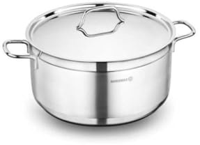 Korkmaz Alfa Cocotte en acier inoxydable avec couvercle, faitout hollandais, Korkmaz Alfa en acier inoxydable, compatible avec l'induction, cocotte basse (moyenne 4,2 qt)