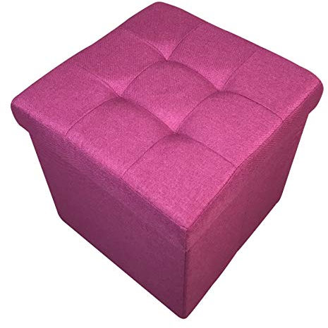 HomeHarmony® Quilted Top Folding Storage Ottoman Seat, Stool, Toy Storage Box Linen Look (Dusky Pink, Medium)
