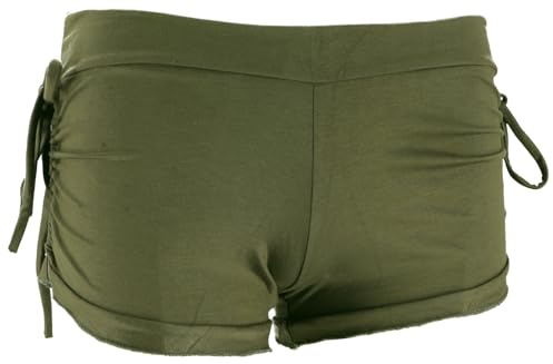 GURU SHOP Goa Pantys, Psytrance Hotpants, Bikini Shorts - Olive, Damen, Size:M