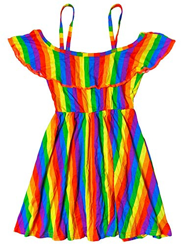 A2Z 4 Kids Girls Off Shoulder Summer Party Dance Rainbow Dresses Sleeveless - Rainbow Off Shoulder Dress._13