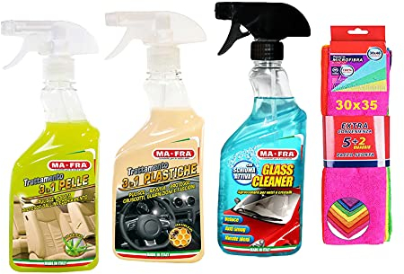 Ma-Fra Kit de traitement pour voiture intérieur et extérieur. Traitement 3 en 1 pour cuir, plastique, verre transparent, 30 x 35 cm