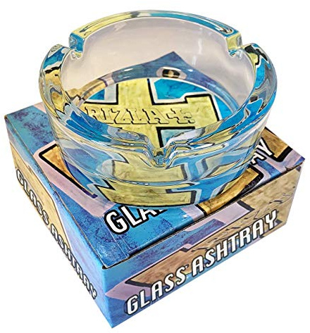 Rizla Glass Ashtray Smoking Cigarette Round Ash Tray by Premier Life (Blue Design)