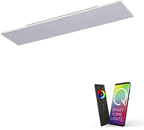 Paul Neuhaus Q-NIGHTSKY LED Deckenleuchte, Alexa kompatibel Smart Home, dimmbar per Fernbedienung, warmweiß – kaltweiß, Sternenhimmel Panel (Rechteckig 100,5cm, Aluminium)
