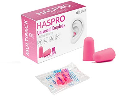 HASPRO Multi10 [10 Paar Pack] Super weiche Schaumstoff-Ohrstöpsel, 38 dB höchster SNR, jedes Paar einzeln verpackt, Ohrstöpsel für Schlafgeräuschunterdrückung, Ohrstöpsel zum Schnarchen (Rosa)