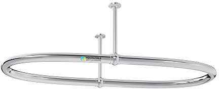 Aquaworld Tringle à rideau de douche ovale traditionnelle – Fixation au plafond avec finition en acier à faible teneur en carbone – Tringle à rideau avec support réglable – 110 x 64 x 28 cm (anneaux