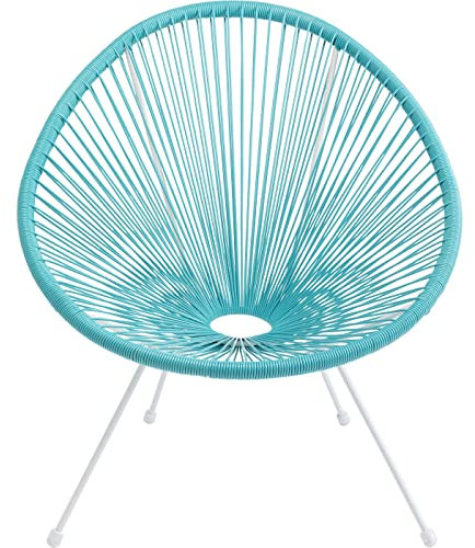 Kare Design Sessel Acapulco, Türkis, Indoor und Outdoor Stuhl im Retro-Design, Gartenstuhl, Relaxsessel für Balkon, Garten, Terrasse, Weißes Stahlgestell, 85x73x78 cm (H/B/T)