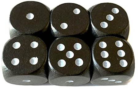 Spieltz Schwarze Augen-Würfel aus Holz, extra groß (20 mm), z.B. für XL Spiele, für kleine Kinder, für Senioren. (6 Würfel, Schwarz mit weißen Augen)