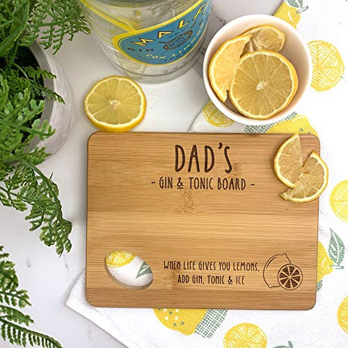 eBuyGB Personalised Dad's Gin & Tonic Chopping Board, Wooden Serving Board, Laser Engraved Wooden Cutting Board, Fathers Day, Birthday Gift for Him