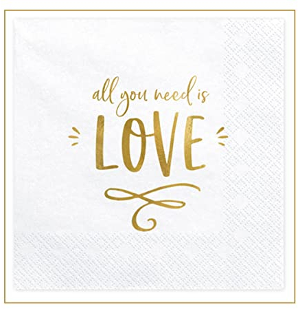 20 Servietten Love Hochzeit Servietten Liebe Tischdeko Verlobung Geburtstag Muttertag Servietten All you need ist Love, Gold, 33x33cm