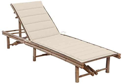 vidaXL Chaise Longue de Jardin avec Coussin Bambou Chaise Longue de Patio Bain de Soleil d'Extérieur Transat de Terrasse Plage Piscine