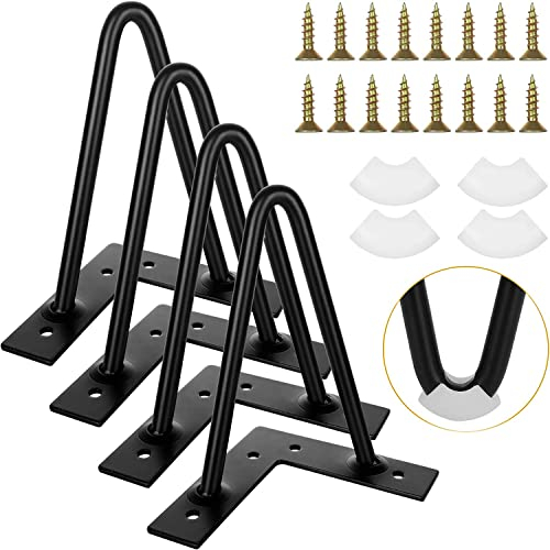 GOYADA 15.2 cm/6'', 4 Stück Haarnadel Tischbeine Metall Schwarz, Hairpin Legs, Tischbeine Metall Schwarz Haarnadel für TV-Möbel, Sofa, mit Bodenschutz aus Gummi