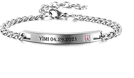 PiercingJak Partnerarmbänder mit Gravur Damen Herren Armband Edelstahl Paar Partner Armbänder Freundschaftsarmbänder Armkette mit Strass Liebe Freundschaft Personalisierte Geschenke, Silber
