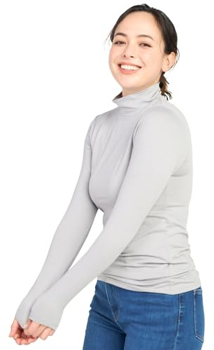 LAPASA Donna Maglia Termica Collo a Lupetto L89 - Abbigliamento Termico Traspirante a Maniche Lunghe Fodera in Pile Strato Base Grigio Chiaro (Peso Medio) XXL