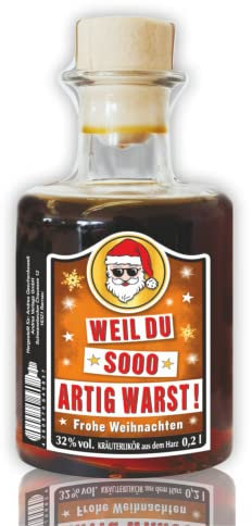0,2L Apothekerflasche Likör zu Weihnachten - Weil du so artig warst - 32% vol Kräuterlikör Weihnachtslikör aus der Humorapotheke | Humor Apotheke Spaßmedizin Humormedizin