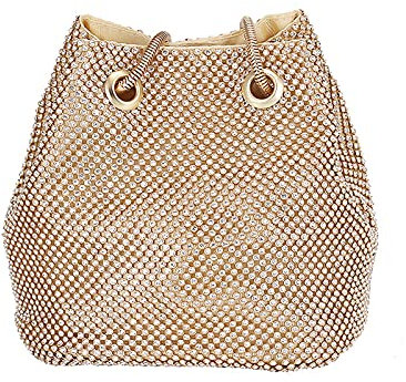 CORIOS Borsa da Sera Donna con Strass Glitterata - Pochette a Tracolla Brillante e Scintillante - Secchiello a Mano per Cocktail, Festa, Ballo, Cerimonia - Oro
