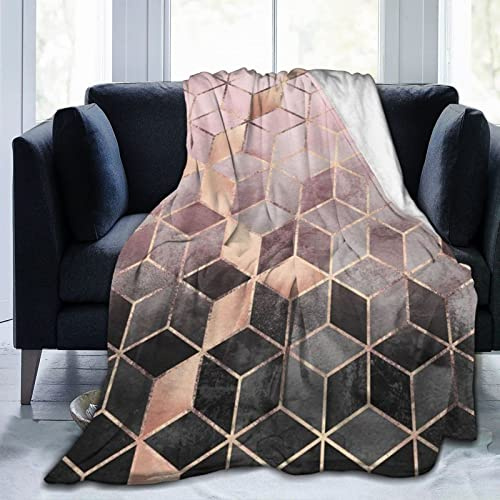 Flannel Throw Blanket 80x60 Soft Fluffy Fleece Blanket Throw Rose Gold Geometric Pattern Warm and Cozy Cover Blanket Flannel Blanket Throw for Bed Couch Sofa Office Chairs, Bedroom 150x200cm