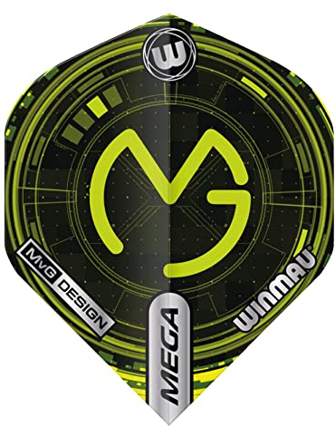 WINMAU Mega Standard Michael Van Gerwen MvG Logo Tech Grün Standard Dart-Flüge - 1 Satz pro Packung (insgesamt 3 Flüge)
