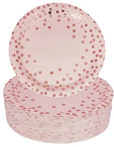 CEILIWEN Lot de 50 assiettes jetables en carton rose à pois de 17,8 cm (assiettes en carton rose à pois)