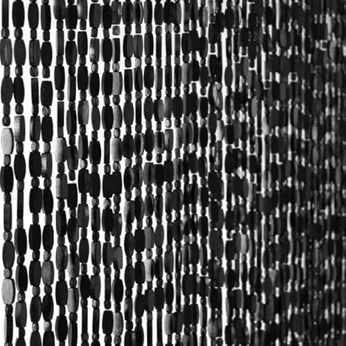 FlavorThings 52 Strands Black Wood Bamboo Beaded Curtain for Doorway Room Divider 36inch x 79inch，Bamboo and Wooden Doorway Beads-Boho Bohemian Curtain (Black)