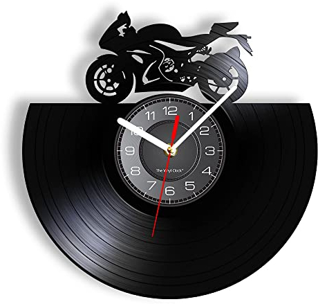 Smotly Vinyl-Wanduhr mit einem Durchmesser von 30 cm in Form eines Motorrads, ein Geschenk für Rennsportbegeisterte