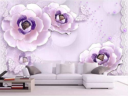 Fototapete 3D Wandbilder Für Schlafzimmer Geprägte Romantische Lila Pfingstrose Fototapete Wohnzimmer Wohnkultur Malerei Tapete Selbstklebend Abnehmbares Wandfoto 400(B) x280(H) cm