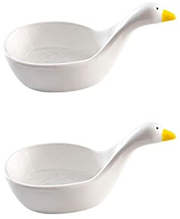 LUOKIFUR Plato de cerámica en relieve con forma de cisne, vajilla de dibujos animados, plato para salsa, plato para condimentos, 2 uds. (swan Dish)