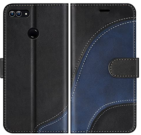 BoxTii Cover per Huawei P Smart 2018 / Enjoy 7S / Honor 9 Lite, Custodia in PU Pelle Portafoglio per Huawei P Smart 2018 / Enjoy 7S / Honor 9 Lite, Magnetica Cover a Libro con Slot per Schede, Nero