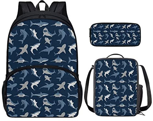 Showudesigns Mochila infantil con lonchera para niños, estuche escolar, Lindo tiburón, talla única