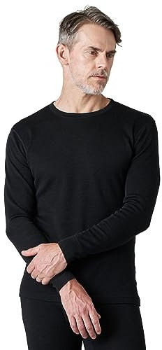 LAPASA Herren 100% Merinowolle Thermo Unterhemd, Premium Merino Wolle Unterwäsche Oberteile Langarmshirt M29, Schwarz meliert (Warm), M