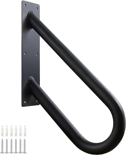 Mains Courantes pour Escaliers Extérieurs à Fixation Murale, Rampes pour 1 à 2 Marches, Rambarde Barre pour Jardin, Garage, Marches d'entrée de Porche (Longueur 46cm, Diamètre 3.2cm, Noir)