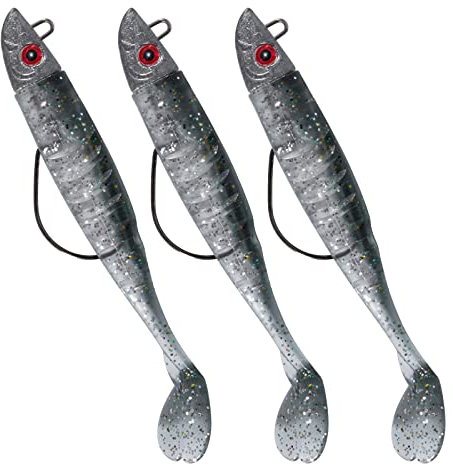 Dr.Fish 3pcs Soft Fishing Lures Jig Head with Paddle Tail Soft Plastic Lures 13CM 26g Accessories for Bass Pike Trout Perch,Color: Black