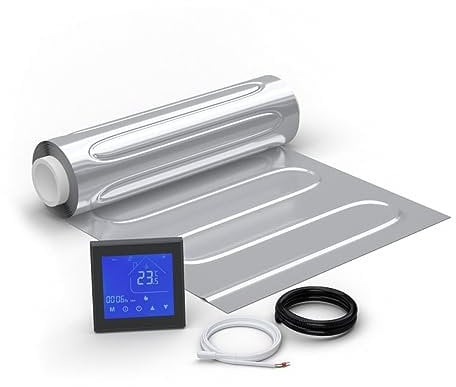 WARMON elektrische Fußbodenheizung für Laminat: Zweiader-Heizmatte mit Aluminiumfolie AluPro-150 (150 W/m²) mit Thermostat MCS 450 WIFI Touch schwarz 4 m²
