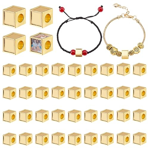 PandaHall 40 Stück Gold Personalisierter Vierseitiger Foto-Charm-Würfel Individuelle Bild-Perle Individuelle Bild-Charms Für Damen Armbänder Halskette Perle Geschenk Schlüsselanhänger Anhänger