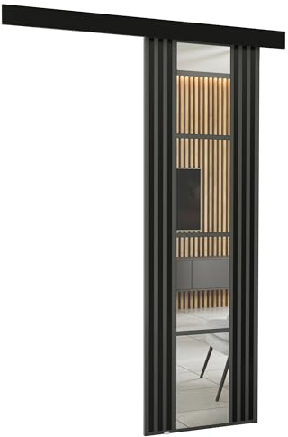 KIER FURNITURE Wandschiebetüren mit Spiegeln EMPI 70 – Schiebetür Komplettset Schiene Komplettset Mit Tür – Zimmertüren Mit Zarge Komplett - B76xH205xT1,6 cm - Graphit