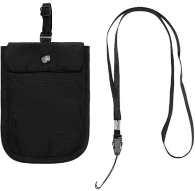 MiOYOOW Women's Travel Bra Wallet, Hidden Travel Pouch and Lightweight Secret Pouch with Adjustable Straps and Neck Straps for Women Travelling, Black, Classic