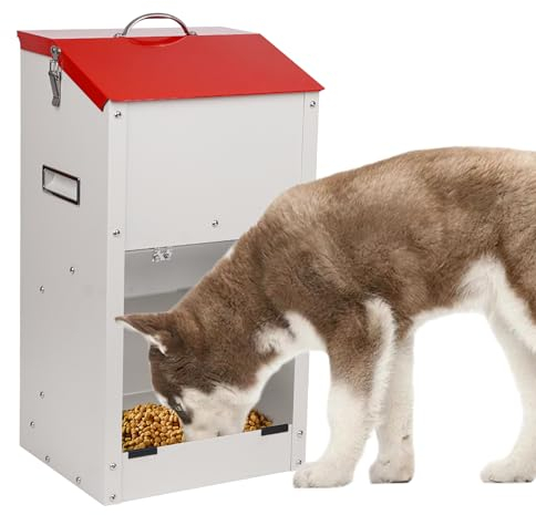 Comedero Automático para Perros, Alimentador para Mascotas de Exterior de11 Kg, Alimentador Galvanizado por Gravedad para Perros de Razas Grandes