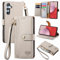 VEEMOS Handyhülle für Samsung Galaxy A14 5G 4G Hülle Klappbar Klapphülle Schutzhülle mit Kartenfach RFID Reißverschluss Handy Tasche Leder Flip Case Cover Handytasche Frauen - Grau