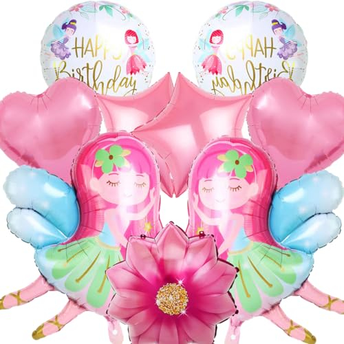 9 Stück Feen Deko Kindergeburtstag,Zauber Fee Themenballon, XXL süße Flügelfee Helium Ballon, Kinder Happy Birthday Fee Ballon, Luftballons für Mädchen Geburtstag Jubiläum Motto Party Dekoration